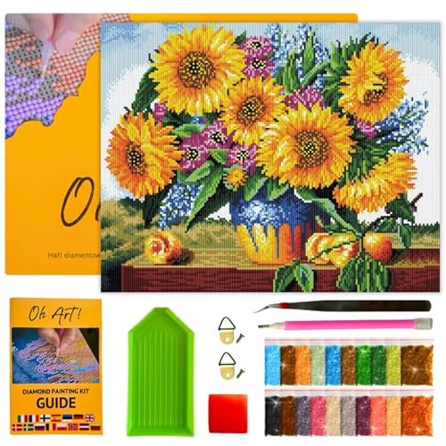 Oh Art! Diamond Painting für Erwachsene Set 5D DIY Diamantmosaik Bilder mit Leinwand Gespannt Auf Holzrahmen 50 x 40 cm Diamant Malerei für Haus Dekoration Bouquet of sunflowers von Oh Art!