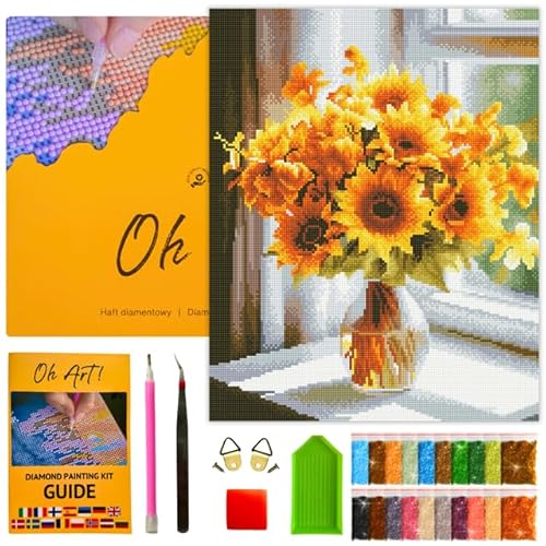 Oh Art! Diamond Painting für Erwachsene Set 5D DIY Diamantmosaik Bilder mit Leinwand Gespannt Auf Holzrahmen 50 x 40 cm Diamant Malerei für Haus Dekoration Sunflowers on a windowsill von Oh Art!