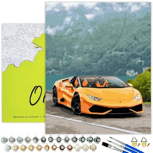 Oh Art! Malen Nach Zahlen Erwachsene DIY Bastelset 40 x 50 cm Mit Rahmen Set Mit 3 Pinseln Acrylfarben Und Leinwand Gespannt Auf Holzrahmen Kreativ Set Paint By Numbers Adult Lamborghini von Oh Art!