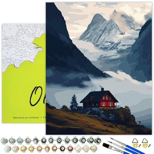 Oh Art! Malen Nach Zahlen Erwachsene DIY Bastelset 40 x 50 cm Mit Rahmen Set Mit 3 Pinseln Acrylfarben Und Leinwand Gespannt Auf Holzrahmen Kreativ Set Paint By Numbers Adult Swiss mountains von Oh Art!