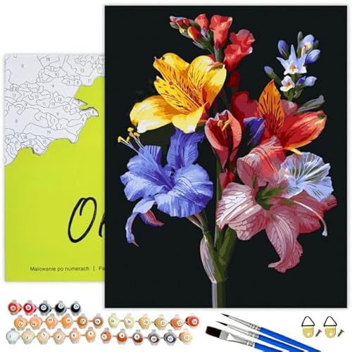 Oh Art! Malen Nach Zahlen Erwachsene DIY Bastelset 40 x 50 cm Mit Rahmen Set Mit 3 Pinseln Acrylfarben Und Leinwand Gespannt Auf Holzrahmen Kreativ Set Paint By Numbers Coloured lilies von Oh Art!