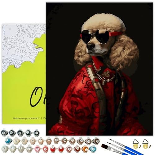 Oh Art! Malen Nach Zahlen Erwachsene Paint By Numbers Adult Set Mit 3 Pinseln Acrylfarben Und Leinwand Gespannt Auf Holzrahmen Kreativ Set DIY Bastelset 40 x 50 cm Mit Rahmen Stylish dog von Oh Art!