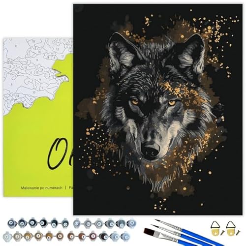 Oh Art! Malen Nach Zahlen Erwachsene Paint By Numbers Adult Set Mit 3 Pinseln Acrylfarben Und Leinwand Gespannt Auf Holzrahmen Kreativ Set DIY Bastelset 40 x 50 cm Mit Rahmen Wolf in gold Oh Art! Malen Nach Zahlen Erwachsene Paint By Numbers Adult Set Mit 3 Pinseln Acrylfarben Und Leinwand Gespannt Auf Holzrahmen Kreativ Set DIY Bastelset 40 x 50 cm Mit Rahmen Wolf in gold von Oh Art!