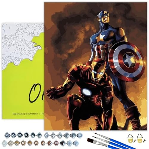 Oh Art! Malen Nach Zahlen Erwachsene Set Mit 3 Pinseln Acrylfarben Und Leinwand Gespannt Auf Holzrahmen Kreativ Set Paint By Numbers Adult DIY Bastelset 40 x 50 cm Mit Rahmen Avengers Old von Oh Art!