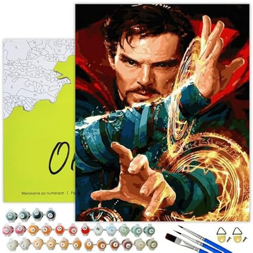 Oh Art! Malen Nach Zahlen Erwachsene Set Mit 3 Pinseln Acrylfarben Und Leinwand Gespannt Auf Holzrahmen Kreativ Set Paint By Numbers Adult DIY Bastelset 40 x 50 cm Mit Rahmen Doctor Strange von Oh Art!