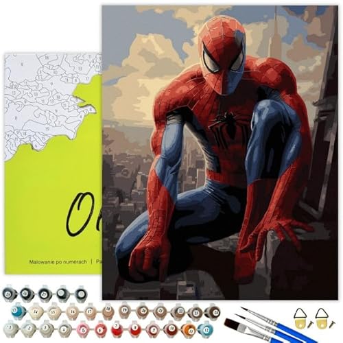 Oh Art! Malen Nach Zahlen Erwachsene Set Mit 3 Pinseln Acrylfarben Und Leinwand Gespannt Auf Holzrahmen Kreativ Set Paint By Numbers Adult DIY Bastelset 40 x 50 cm Mit Rahmen Spiderman on the Roof von Oh Art!