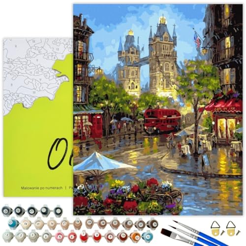 Oh Art! Malen Nach Zahlen Erwachsene Set Mit 3 Pinseln Und Acrylfarben Gemälde Acrylic Malerei DIY Leinwand 40 x 50 cm Abend In England von Oh Art!