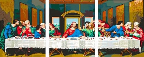 Oh Art! Malen Nach Zahlen Erwachsene Set Mit 3 Pinseln Und Acrylfarben Gemälde Acrylic Malerei DIY Leinwand 40 x 50 cm Abendmahl Jesu von Oh Art!