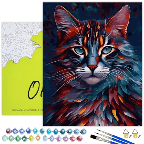 Oh Art! Malen Nach Zahlen Erwachsene Set Mit 3 Pinseln Und Acrylfarben Gemälde Acrylic Malerei DIY Leinwand 40 x 50 cm Bunte Katze von Oh Art!