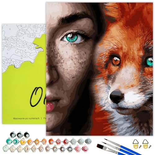 Oh Art! Malen Nach Zahlen Erwachsene Set Mit 3 Pinseln Und Acrylfarben Gemälde Acrylic Malerei DIY Leinwand 40 x 50 cm Der Blick Des Fuchses von Oh Art!