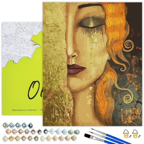 Oh Art! Malen Nach Zahlen Erwachsene Set Mit 3 Pinseln Und Acrylfarben Gemälde Acrylic Malerei DIY Leinwand 40 x 50 cm Die Goldenen Tränen Des Mädchens von Oh Art!