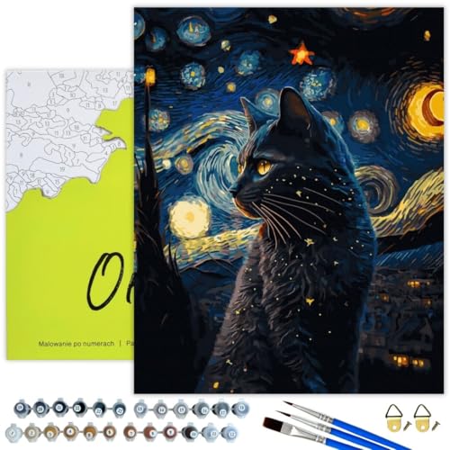 Oh Art! Malen Nach Zahlen Erwachsene Set Mit 3 Pinseln Und Acrylfarben Gemälde Acrylic Malerei DIY Leinwand 40 x 50 cm Graue Katze Und Sterne Oh Art! Malen Nach Zahlen Erwachsene Set Mit 3 Pinseln Und Acrylfarben Gemälde Acrylic Malerei DIY Leinwand 40 x 50 cm Graue Katze Und Sterne von Oh Art!