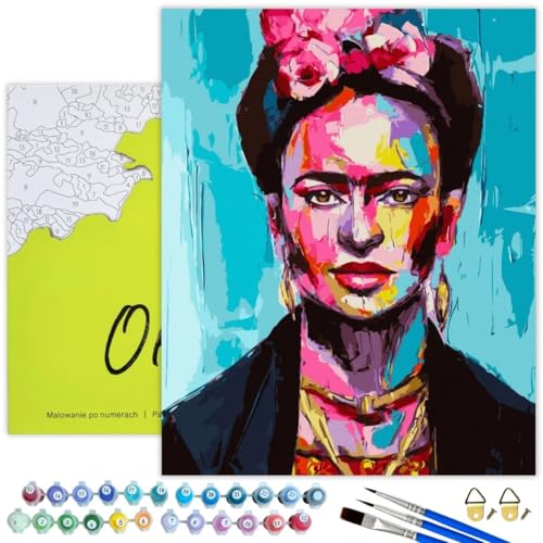 Oh Art! Malen Nach Zahlen Erwachsene Set Mit 3 Pinseln Und Acrylfarben Gemälde Acrylic Malerei DIY Leinwand 40 x 50 cm Helles Frida von Oh Art!