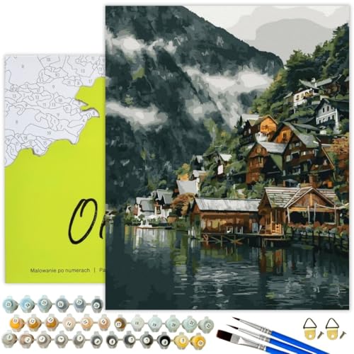 Oh Art! Malen Nach Zahlen Erwachsene Set Mit 3 Pinseln Und Acrylfarben Gemälde Acrylic Malerei DIY Leinwand 40 x 50 cm Leben In Den Bergen von Oh Art!