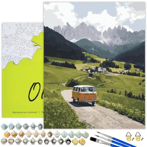 Oh Art! Malen Nach Zahlen Erwachsene Set Mit 3 Pinseln Und Acrylfarben Gemälde Acrylic Malerei DIY Leinwand 40 x 50 cm Reise In Die Berge von Oh Art!