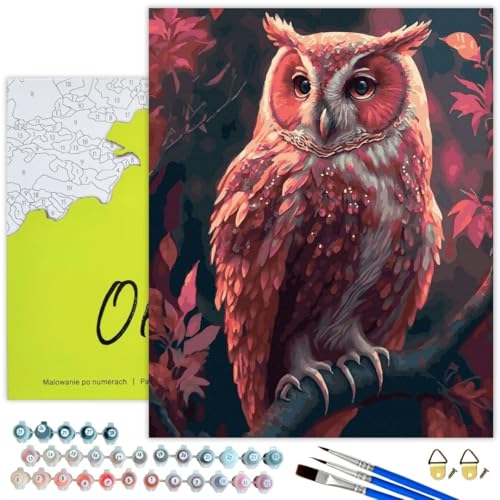 Oh Art! Malen Nach Zahlen Erwachsene Set Mit 3 Pinseln Und Acrylfarben Gemälde Acrylic Malerei DIY Leinwand 40 x 50 cm Rosa Eule von Oh Art!