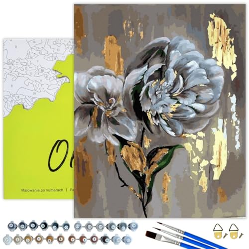 Oh Art! Malen Nach Zahlen Erwachsene Set Mit 3 Pinseln Und Acrylfarben Gemälde Acrylic Malerei DIY Leinwand 40 x 50 cm Schöne Blumen von Oh Art!