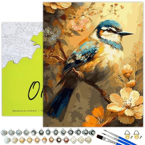 Oh Art! Malen Nach Zahlen Erwachsene Set Mit 3 Pinseln Und Acrylfarben Gemälde Acrylic Malerei DIY Leinwand 40 x 50 cm Schöne Meise von Oh Art!