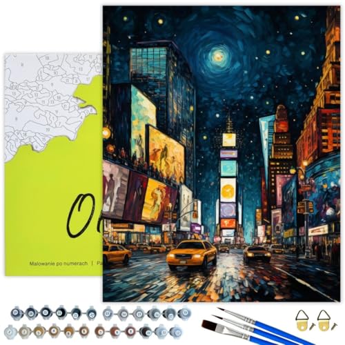 Oh Art! Malen Nach Zahlen Erwachsene Set Mit 3 Pinseln Und Acrylfarben Gemälde Acrylic Malerei DIY Leinwand 40 x 50 cm Times Square von Oh Art!