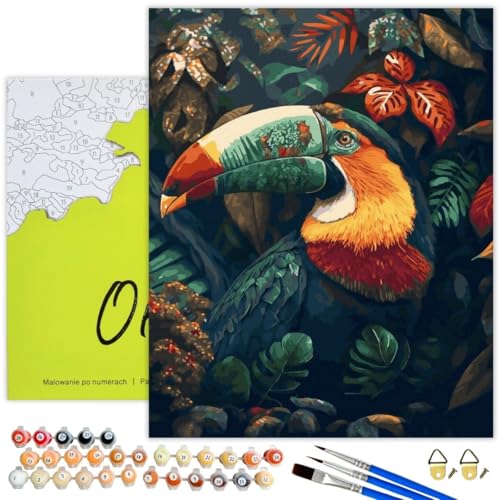 Oh Art! Malen Nach Zahlen Erwachsene Set Mit 3 Pinseln Und Acrylfarben Gemälde Acrylic Malerei DIY Leinwand 40 x 50 cm Tukanvogel von Oh Art!