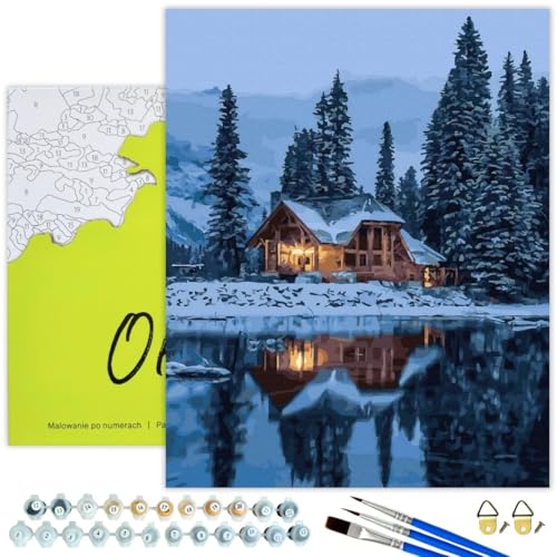 Oh Art! Malen Nach Zahlen Erwachsene Set Mit 3 Pinseln Und Acrylfarben Gemälde Acrylic Malerei DIY Leinwand 40 x 50 cm Winterhaus von Oh Art!