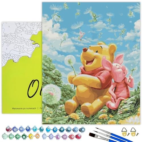 Oh Art! Malen Nach Zahlen für Kinder Anfänger Set Mit 3 Pinseln Acrylfarben Und Leinwand Gespannt Auf Holzrahmen Paint By Numbers DIY Bastelset 40 x 50 cm Mit Rahmen Winnie the Pooh von Oh Art!