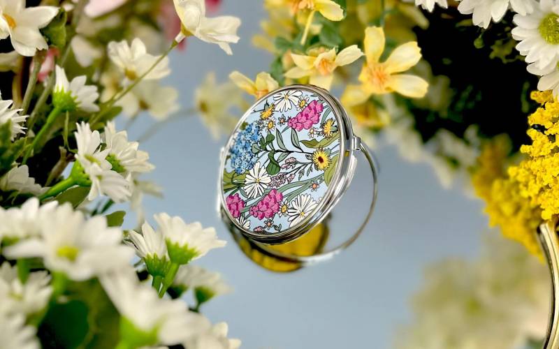 Cottage Garden Wildblumen Print Top Doppel Kosmetikspiegel | Hand Taschen Schminkspiegel 7, 3 cm Handtasche Lippenstift Geschenk von OhSoDaisyShop