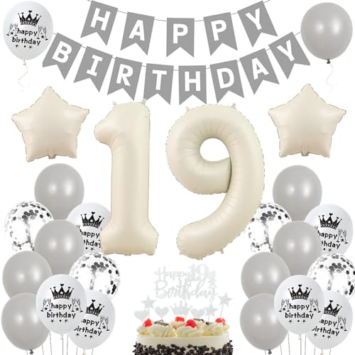 19 Geburtstag Deko Beige, 19 Jahre Ballon Boho, Geburtstagsdeko 19 Mädchen Junge, Luftballons 19 Geburtstag Beige Grau, 19 Geburtstagdeko Beige Grau Ballon, Mädchen Junge 19. Party Deko Beige Grau von Ohaoduo