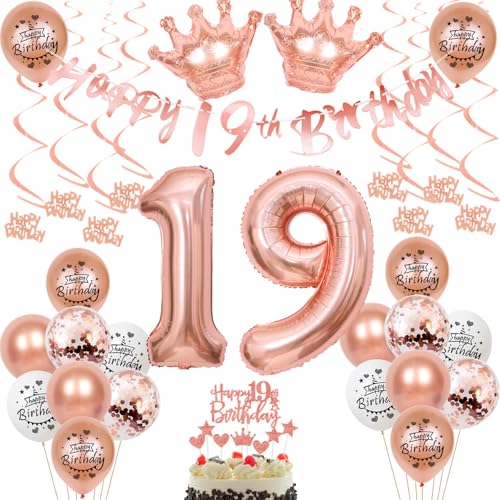 19 Jahr Geburtstag Mädchen Deko 19. Geburtstag Mädchen Rosegold Tortendeko 19 Geburtstag Mädchen Rosegold Luftballon 19 Jahr Mädchen 19 Geburtstagsdeko Rosegold 19 Geburtstag Dekoration von Ohaoduo