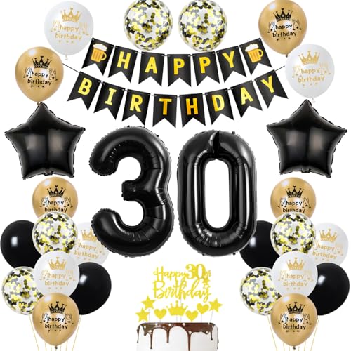 30 Geburtstag Deko mann frauen, Gold Schwarz Party Deko 30. Geburtstag Männer frauen mit Luftballons Zahl 30 Geburtstag Tortendeko Happy Birthday Banner Ballons für Geburtstagsdeko 30 jahre frau von Ohaoduo