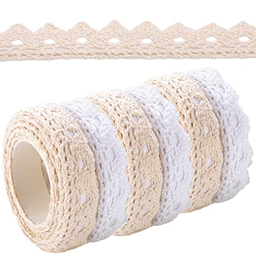 6 Rollen Beige/Weiß Spitzenband Selbstklebende borte Vintage Dekoband Spitze Bänder Bordüre Spitzenbort Stoffband Selbstklebend Bänder für Hochzeit Verzierung der Geschenke DIY Handwerk Tischdeko von Ohaoduo