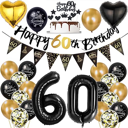 60 Geburtstag Deko Mann Frauen, Luftballon 60. Geburtstag Deko, Gold Schwarz Geburtstagsdeko 60 Jahre, Ballon Schwarz Gold Deko 60. Geburtstag, Gold Schwarz 60 Jahr Geburtstagdeko von Ohaoduo