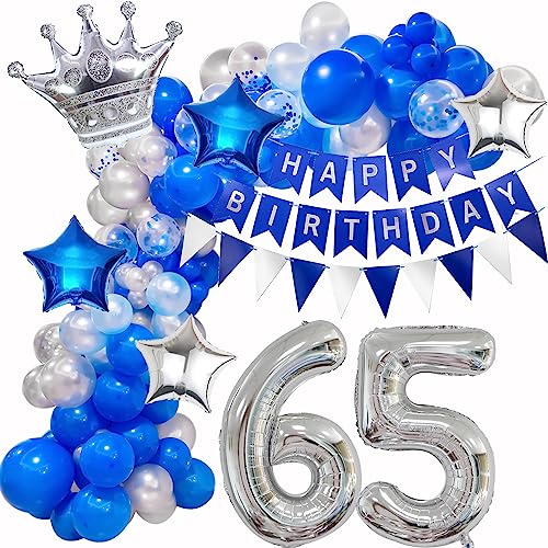 65. Geburtstag Deko Blau Silber, Ballons Girlande 65. Geburtstag Mann Frau, Geburtstagsdeko 65 Männer, Geburtstagsdeko 65 Luftballon, 65. Ballons Girlande Blau Silber, 65 Jahre Geburtstag Dko von Ohaoduo