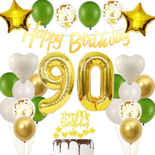 90 Jahre Geburtstagsdeko Gold Grün, Ballon 90 Jahre Frau Mann, Luftballon 90. Geburtstag Gold, 90. Geburtstag Party Deko, 90. Geburtstag Tortendeko Gold, Party Ballons 90 Jahre Gold Grün von Ohaoduo