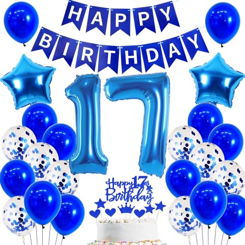 Ballon 17 Geburtstag Deko Junge blau Deko 17. Geburtstag Junge Blau Geburtstagsdeko 17 jahre Junge Luftballons 17. Geburtstag Blau Happy Birthday Banner Für 17 Geburtstag Junge Party Dekoration von Ohaoduo