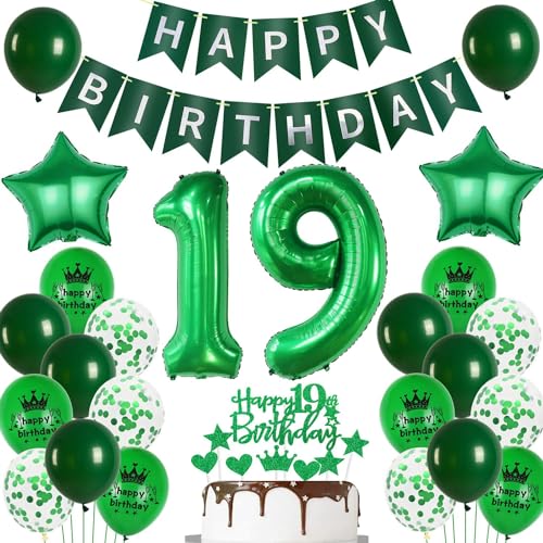 Ballon 19 Geburtstag Deko mädchen grün Deko 19. Geburtstag junge grün Geburtstagsdeko 19 jahre mädchen Luftballon 19. Geburtstag grün Happy Birthday Banner 19 Geburtstag junge Party Dekoration von Ohaoduo