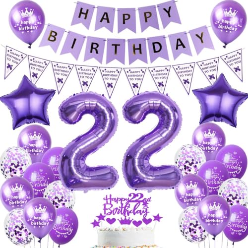 Ballon 22 Geburtstag Deko frauen lila Deko 22. Geburtstag frau lila Geburtstagsdeko 22 jahre frauen Luftballon 22. Geburtstag lila Happy Birthday Banner 22 Geburtstag frau mädchen Party Dekoration von Ohaoduo