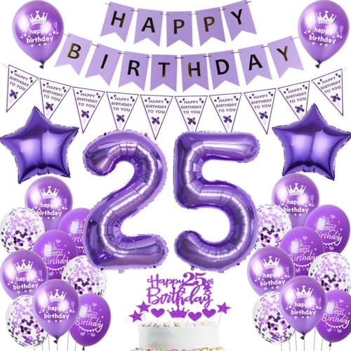 Ballon 25 Geburtstag Deko frauen lila Deko 25. Geburtstag frau lila Geburtstagsdeko 25 jahre frauen Luftballon 25. Geburtstag lila Happy Birthday Banner 25 Geburtstag frau mädchen Party Dekoration von Ohaoduo