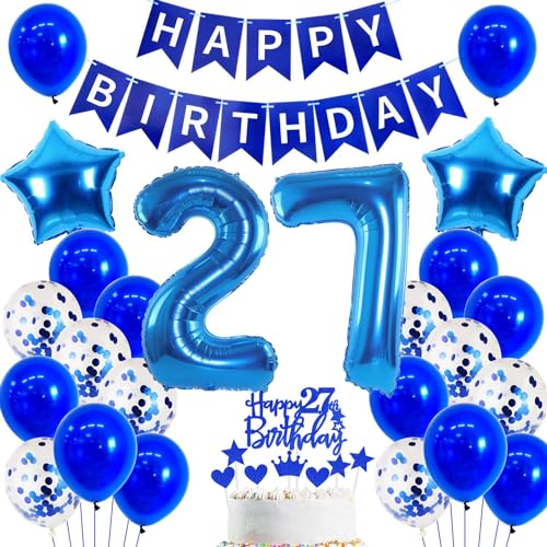 Ballon 27 Geburtstag Deko Mann blau Deko 27. Geburtstag Mann Blau Geburtstagsdeko 27 jahre Mann Luftballons 27. Geburtstag Blau Happy Birthday Banner Für 27 Geburtstag männer Party Dekoration von Ohaoduo