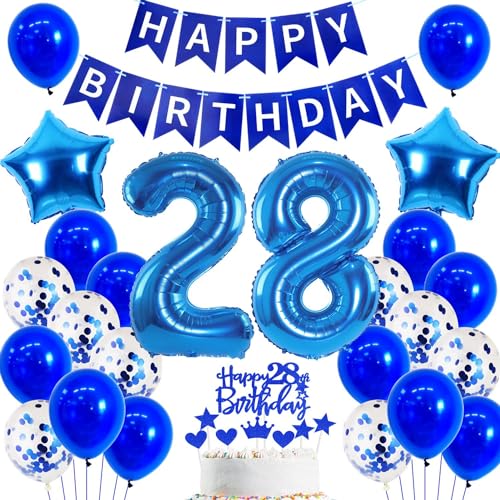 Ballon 28 Geburtstag Deko Mann blau Deko 28. Geburtstag Mann Blau Geburtstagsdeko 28 jahre Mann Luftballons 28. Geburtstag Blau Happy Birthday Banner Für 28 Geburtstag männer Party Dekoration von Ohaoduo