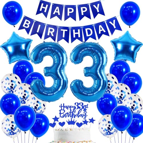 Ballon 33 Geburtstag Deko Mann blau Deko 33. Geburtstag Mann Blau Geburtstagsdeko 33 jahre Mann Luftballons 33. Geburtstag Blau Happy Birthday Banner Für 33 Geburtstag männer Party Dekoration von Ohaoduo