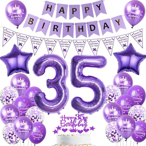 Ballon 35 Geburtstag Deko frauen lila Deko 35. Geburtstag frau lila Geburtstagsdeko 35 jahre frauen Luftballon 35. Geburtstag lila Happy Birthday Banner 35 Geburtstag frau mädchen Party Dekoration von Ohaoduo