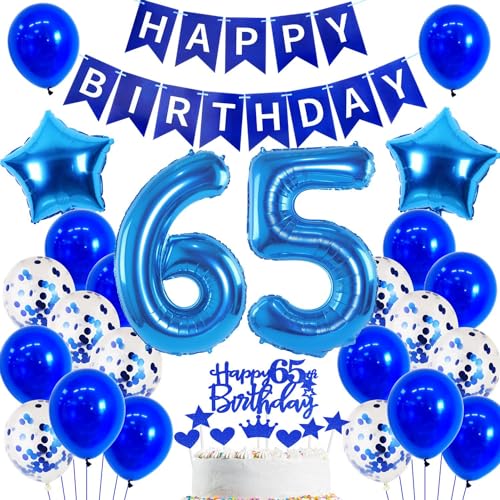 Ballon 65 Geburtstag Deko Mann blau Deko 65. Geburtstag Mann Blau Geburtstagsdeko 65 jahre Mann Luftballons 65. Geburtstag Blau Happy Birthday Banner Für 65 Geburtstag männer Party Dekoration von Ohaoduo