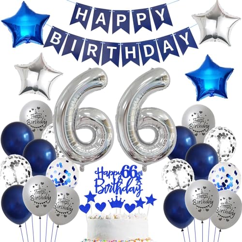 Ballon 66 Geburtstag Deko mann blau Deko 66. Geburtstag mann Marinebla Silber Geburtstagsdeko 66 jahre männer Luftballons 66. Geburtstag silber Happy Birthday Banner Für 66 Geburtstag Party Deko von Ohaoduo