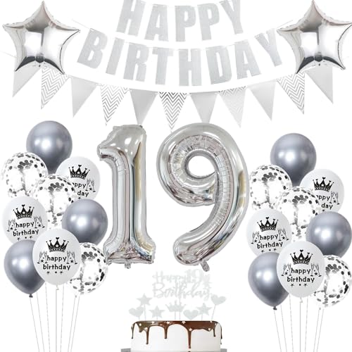 Geburtstagsdeko 19 Jahr Silber,Luftballon 19. Geburtstag Silber,Ballon 19. Geburtstag Silber,19 Geburtstag Party Mädchen Jungen,19 Luftballons Silber, 19 Jahr Ballon Silber 19 Jahr Tortendeko von Ohaoduo