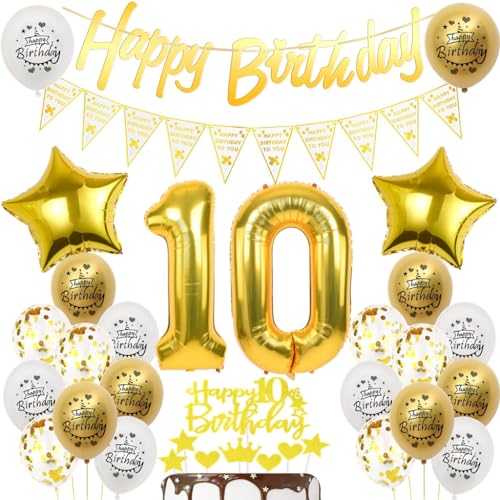 Luftballon 10. Geburtstag Gold,Deko 10. Geburtstag Junge Mädchen,10 Jahr Geburtstagdeko Junge Mädchen,10 Jahr Party Deko Gold,Ballon 10 Jahr Dekorationen Gold,Deko 10. Geburtstag Luftballons von Ohaoduo