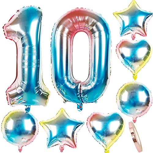 Luftballons 10 Geburtstag Dekoration Mädchen Junge bunt Zahlenballon 10 + herz/Stern Helium Folienballon 10 jahre geburtstag deko Mädchen rosa geburtstagsdeko 10.geburtstag deko Junge Mädchen(10) von Ohaoduo