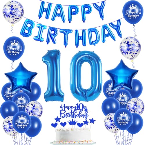 Luftballons 10. Geburtstag Dekoration junge blau happy birthday 10th Geburtstag Party Deko Set 10 geburtstag deko junge 10 jahre geburtstag jungen deko blau Folienballons 10 geburtstag junge deko (10) von Ohaoduo