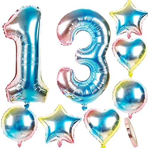 Luftballons 13 Geburtstag Dekoration Mädchen Junge bunt Zahlenballon 13 + herz/Stern Helium Folienballon 13 jahre geburtstag deko Mädchen rosa geburtstagsdeko 13.geburtstag deko Junge Mädchen(13) von Ohaoduo