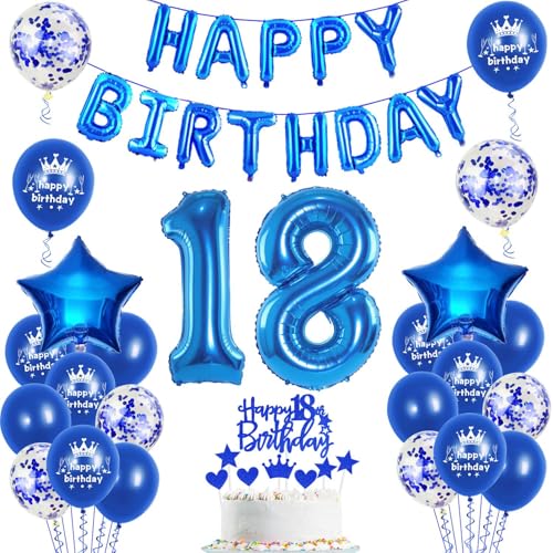 Luftballons 18. Geburtstag Dekoration junge blau happy birthday 18th Geburtstag Party Deko Set 18 geburtstag deko junge 18 jahre geburtstag jungen deko blau Folienballons 18 geburtstag junge deko(18) von Ohaoduo